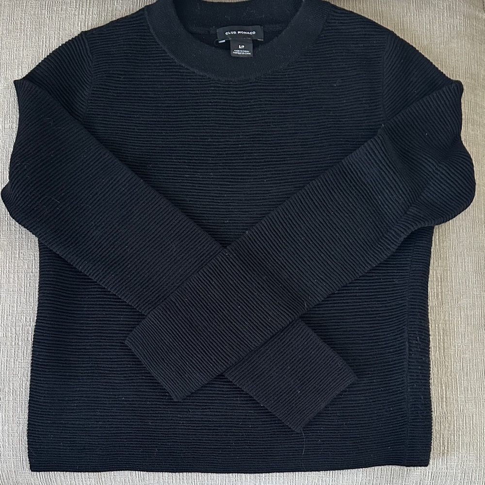 Club Monaco Black Crewneck Ribbed Sweater Size S